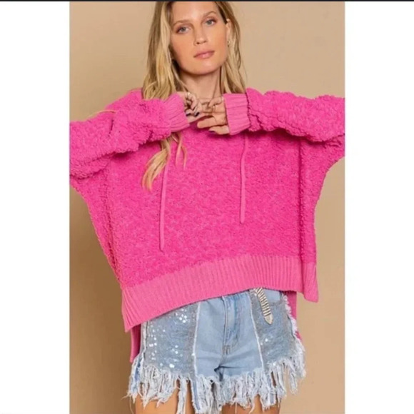 Vici Pol Pink Boucle Textured Hoodie Sweater Size M - Picture 2 of 7